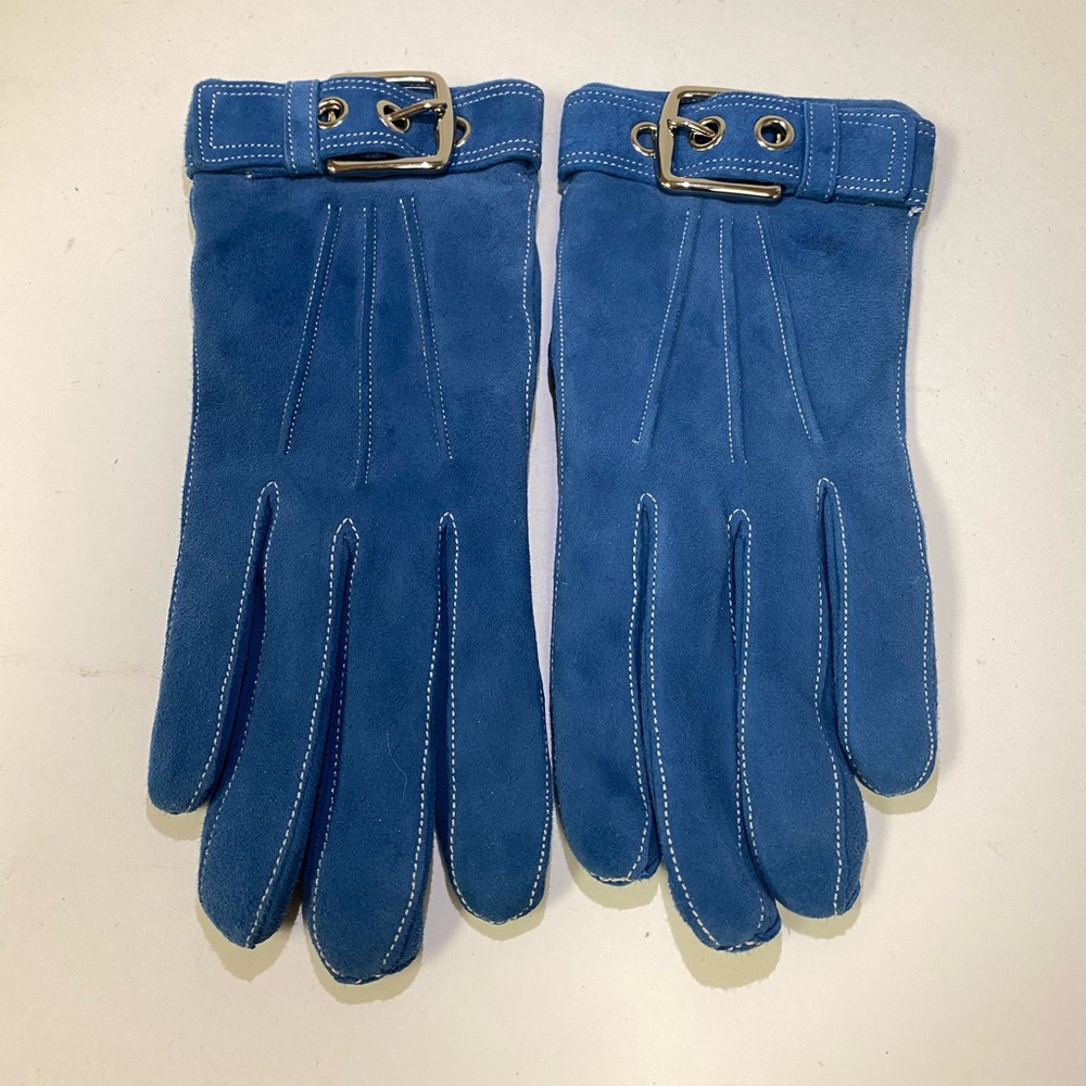 Coach Blue 100%Suede Womans Gloves Cashmere lining 6 1/2